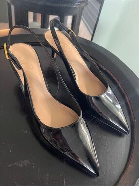 Franco Sarto Kate Black Patent Pointed-Toe Slingback Heels